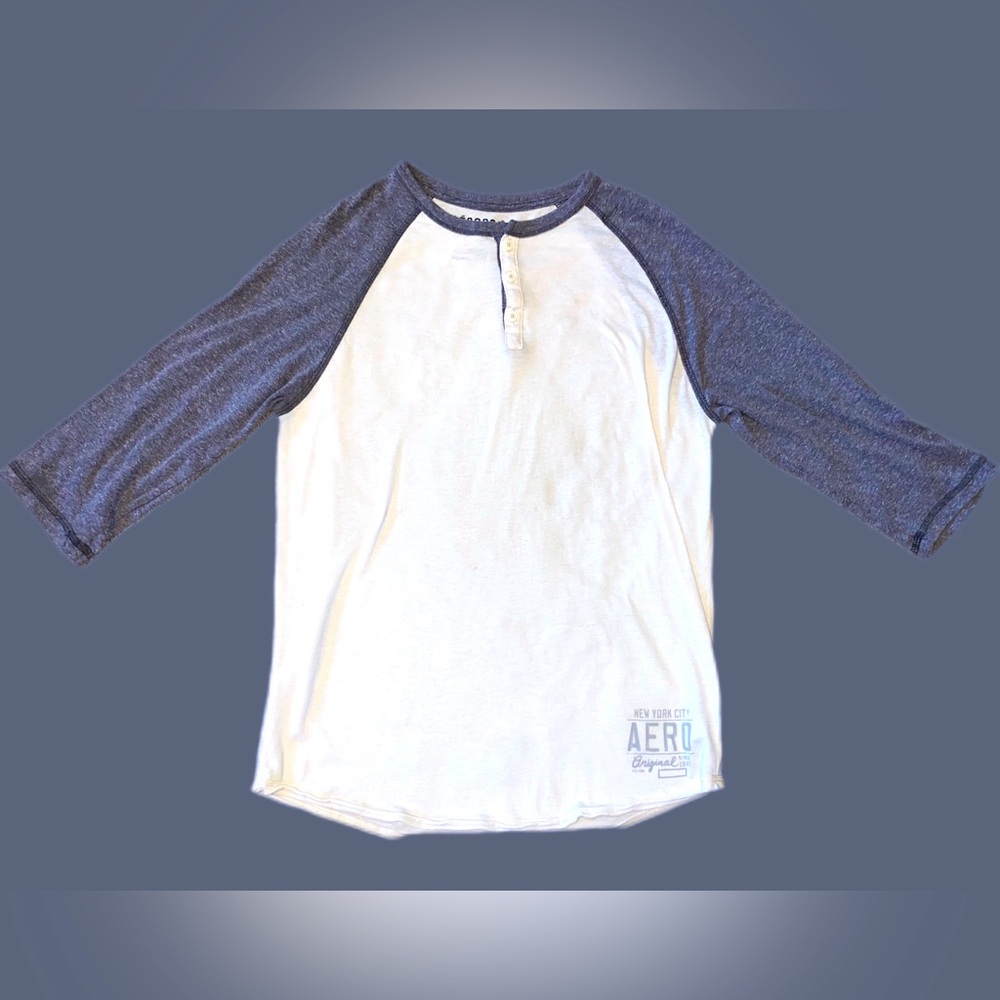 Aeropostale 3/4 Sleeve Reglan Baseball Tee Medium Heathered Blue